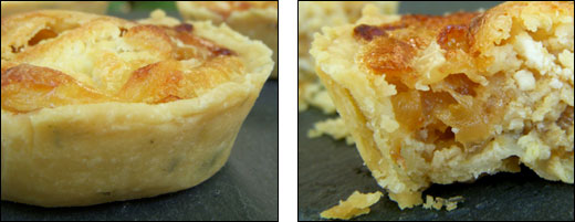 Tartelettes aux oignons, pignons & chèvre