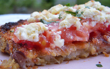 Tartines d’aubergine panée, tomate & fêta et prix