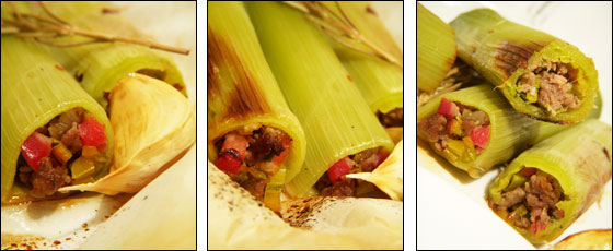 Poireaux farcis en papillotes & au romarin