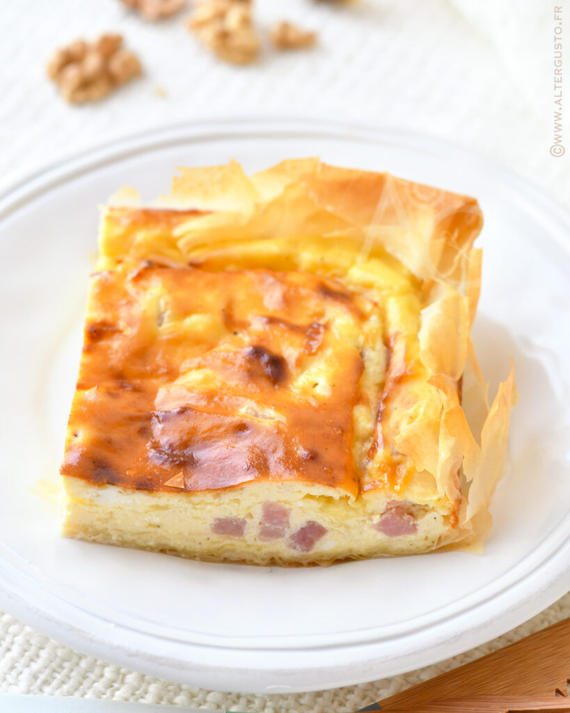 part de quiche ricotta jambon à base fine en filo